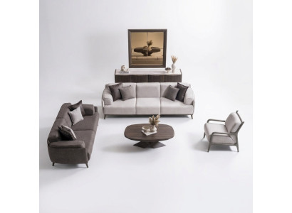 Elegantes braunes Wohnzimmer Set aus Holz mit Polsterung und modernem