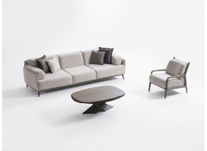 Moderner grauer Holzwohnzimmerset 5-teilig mit Sofa, Couchtisch