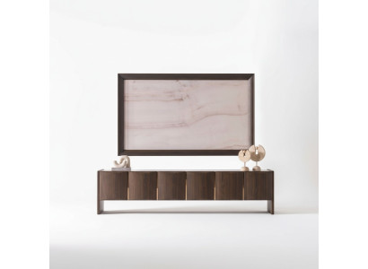 Elegantes braunes Holz TV-Lowboard mit passendem TV-Rahmen in modernem
