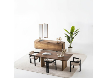 Elegantes braunes 7-tlg. Esszimmer Set aus Holz mit Esstisch, Stühlen