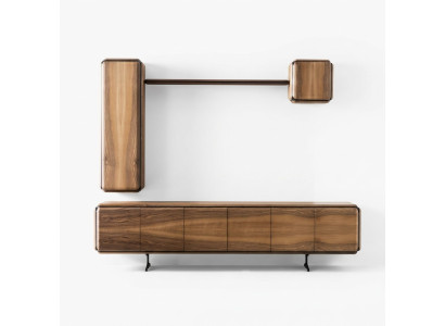Elegantes braunes Wohnzimmer Set aus Holz mit Wandschränken, Regal