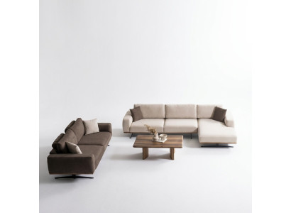 Moderner brauner Wohnzimmer Set aus Textil mit L-förmigem Ecksofa