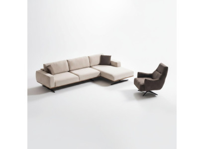 Moderner brauner Textil-Ecksofa mit Sessel im stilvollen Design