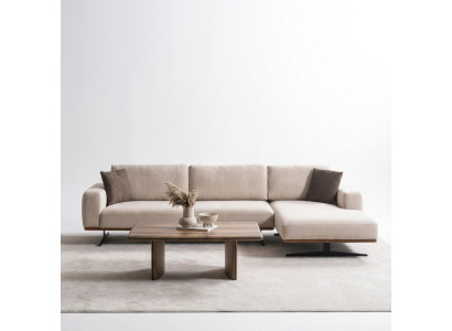 Elegantes beiges L-Form Ecksofa aus Textil für modernes Wohnzimmer