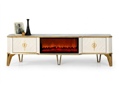 TV-Möbel mit Kaminfunktion und eleganter Beleuchtung für das Wohnzimmer