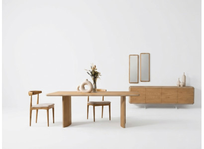 Elegantes braunes Holz Esstisch- und Stuhl-Set mit Sideboard
