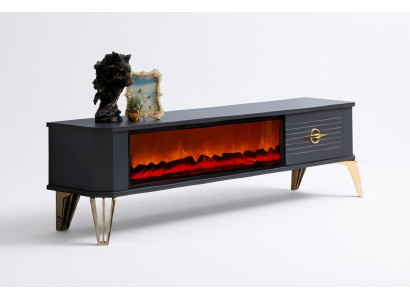 Exklusiver TV-Schrank mit goldenen Details Schublade mit Metallgriff und Kamin