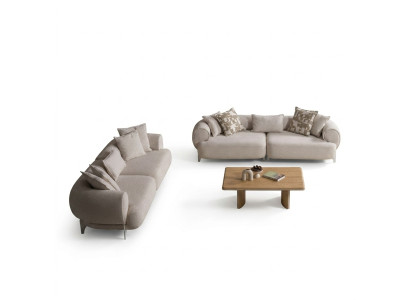 Beige Textil-Sofaset mit Holzrahmen modern und stilvoll
