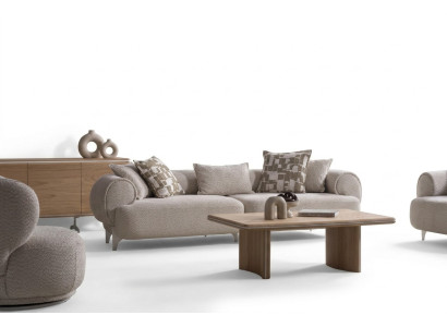 Beige Wohnzimmer Set aus Holz mit Sofa und Couchtisch modern