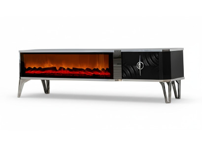Wohnzimmer-Highlight: TV-Board mit Kaminfunktion, LED und Metallgriff