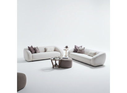 Couchgarnitur 2x Sofas 3 Sitzer Couchtisch Hocker Wohnzimmer Set