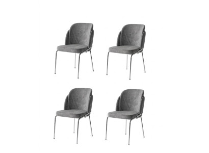 Stühle-Set 4x Stuhl Modern Stoff Komfortabel Grau Weich Bequem