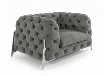 Grauer Sessel aus Textil Sessel mit Metallbeinen Luxuriöser Chesterfield