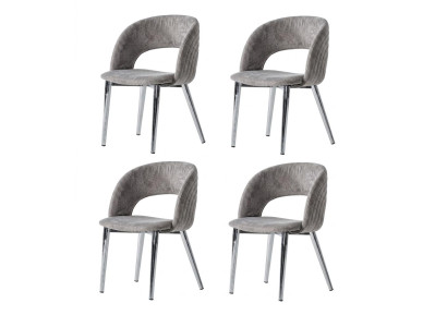 Stühle-Set 4x Stuhl Modern Stoff Komfortabel Grau Weich Bequem