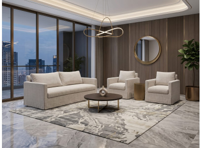 Modernes beiges Wohnzimmer-Set: 3+1+1-Sitzer-Sofas Weiche Sessel Wohnzimmer