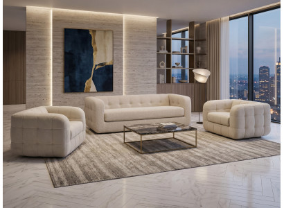 Beiges Wohnzimmer-Set 3-Sitzer-Sofa zwei Polstersessel Wohnzimmermöbel