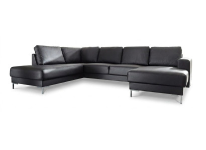 Schwarzes Leder-Ecksofa in U-Form Sofa für große Gesellschaften Luxuriöse