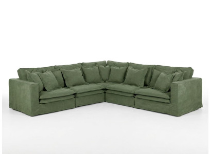 Großes grünes L-förmiges Ecksofa 9-Sitzer-Sofa Stoffsofa mit Kissen modern