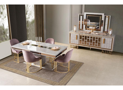Esszimmer Set Esstisch 4x Stühle Konsole Moderner Stil Beige Komfortabel