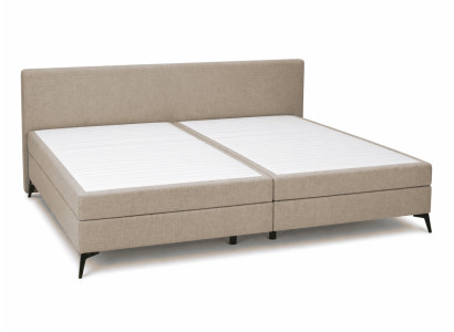 Beiges Bett 200 x 200 Doppelbett mit Stoffbezug Bett mit Wäschefächern
