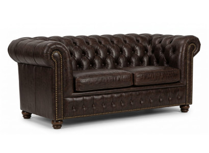 Dunkelbraunes 2-Sitzer-Sofa Chesterfield Gestepptes klassisches Sofa