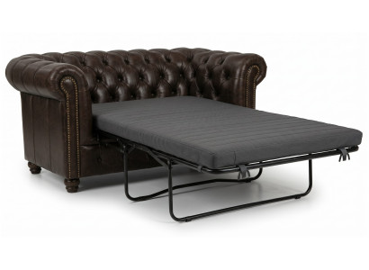 Braunes Schlafsofa 2-Sitzer-Ledersofa Ausziehsofa Chesterfield Wohnzimmer