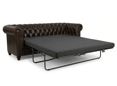 Braunes Schlafsofa 3-Sitzer-Chesterfield-Sofa Ausziehsofa Wohnzimmer
