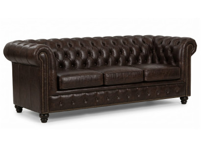 Braunes 3-Sitzer-Sofa Ledersofa Chesterfield Gestepptes Sofa Wohnzimmer