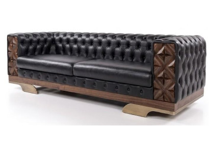 Schwarzer Ledersofa Designer 3-Sitzer Couch Edle Verarbeitung
