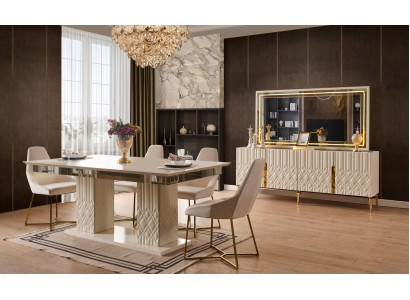 Esszimmer Set Esstisch 4x Stühle Konsole Beige Moderner Still Luxuriös
