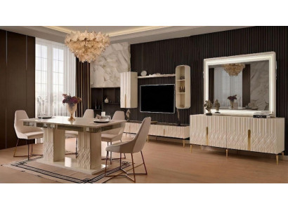 Esszimmer Set Esstisch 4x Stühle Konsole TV-Block Beige Moderner Stil
