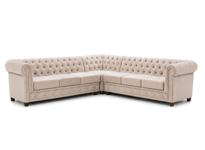 Klassisches beiges L-förmiges Ecksofa Stoffsofa Chesterfield Polstermöbel
