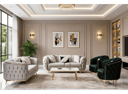 Elegante Chesterfield Polstergarnitur 2x Dreisitzer 2x Sessel