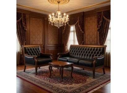 Schwarze Chesterfield Bürogarnitur Klassischer 3-Sitzer Luxus Sessel