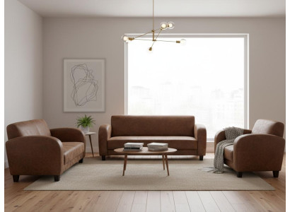 Luxuriöses braunes Wohnzimmer-Set 3+2+1-Sitzer-Sofas Ledersofas Sessel