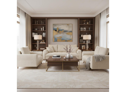 Hellbeiges Wohnzimmer-Set 3+2+1-Sitzer-Sofas Hochwertige Stoffsofas Sessel