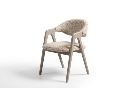 Stilvoller Stuhl Beige Holzrahmen Textil Sitz Komfortabel Formschön
