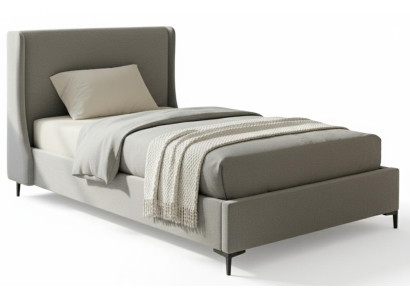 Graues Bett mit Kopfteil 90 x 200 cm Bettgestell mit Stoffbezug Schlafzimmer