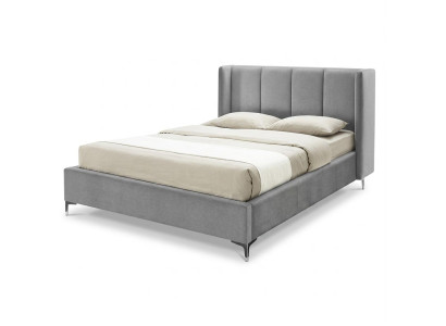 Graues Bett 140 x 200 cm mit Kopfteil Bettgestell Textilbezug Schlafzimmer