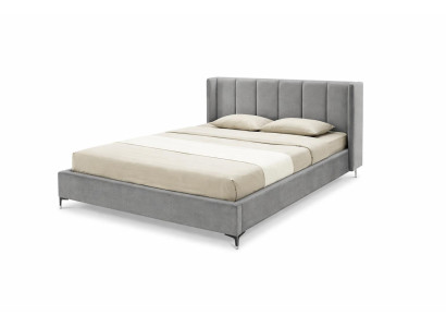 Graues Bett 180 x 200 cm mit Kopfteil Bettgestell Stoffbezug Schlafzimmer