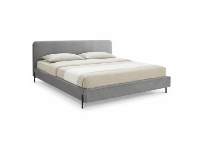 Graues Doppelbett 180 x 200 bequemes Bett mit Stoffbezug hochwertige Betten