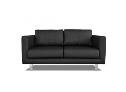 Schwarzes stilvolles 2-Sitzer-Sofa Minimalistisches Ledersofa Metallfüße