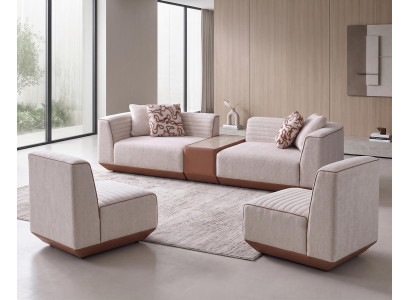 Wohnzimmer Set Sofa mit Tischmodul und zwei Sesseln Couch Möbel Polster