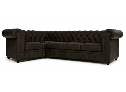 Dunkelbraunes Ecksofa in L-Form Klassisches gestepptes Sofa Chesterfield