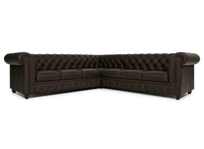 Großes dunkelbraunes Ecksofa in L-Form Chesterfield Klassisches gestepptes