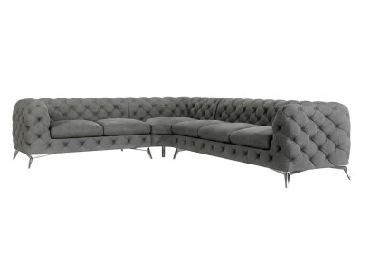Großes graues L-förmiges Ecksofa gestepptes Sofa Chesterfield Klassiker