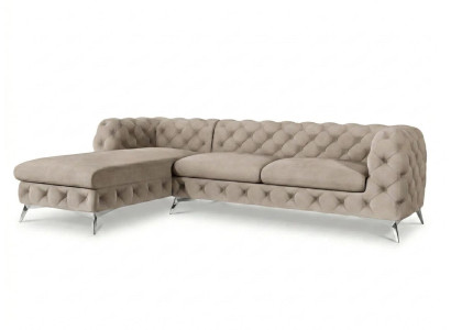 Beiges klassisches L-förmiges Ecksofa Chesterfield gestepptes Sofa