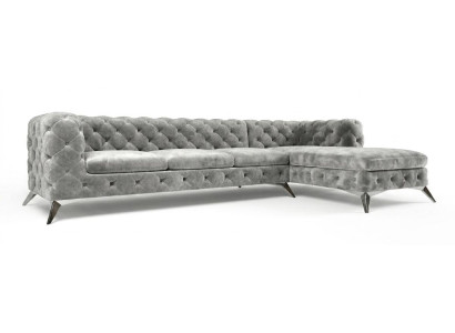 Beiges L-förmiges Ecksofa Chesterfield klassisches gestepptes Stoffsofa