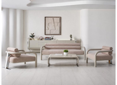 Sofa Set Sofa Sessel weich bequem schön modern beige neu