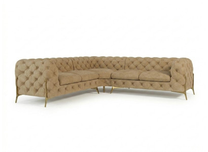 Hellbraunes großes L-förmiges Ecksofa Chesterfield Gestepptes Sofa